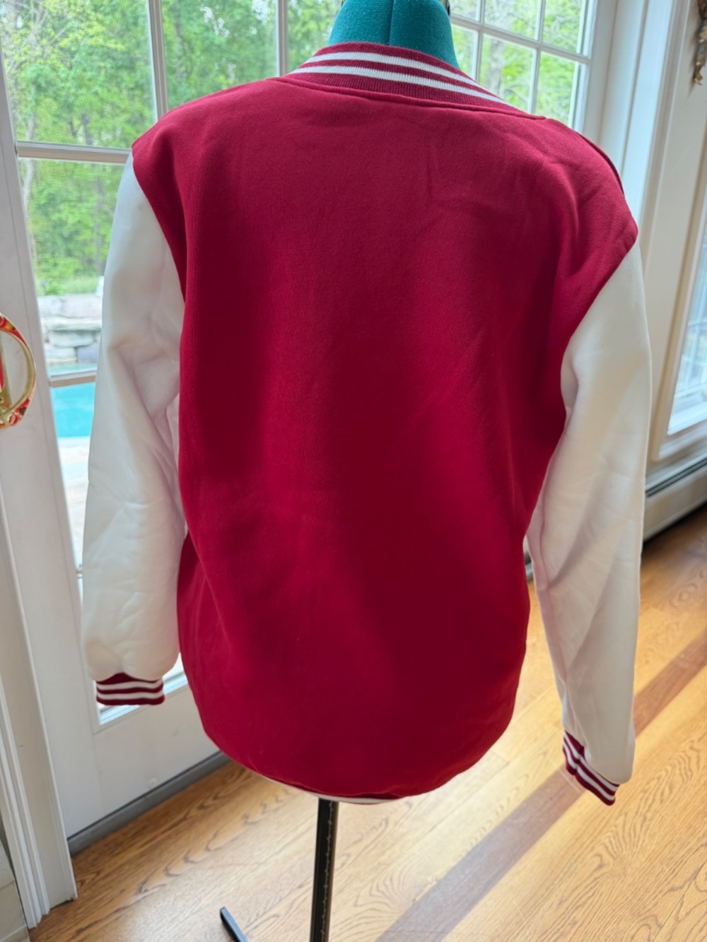 Red Varsity Jacket Women Size M Snap Front Bomber Letterman Style - Picture 2 of 9